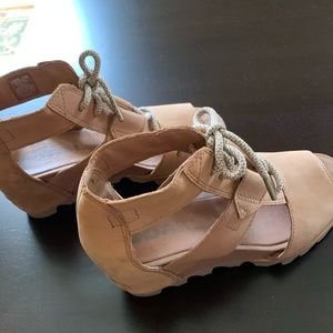 Sorel Wedge- Nubuck Leather- open toe- 8 1/5